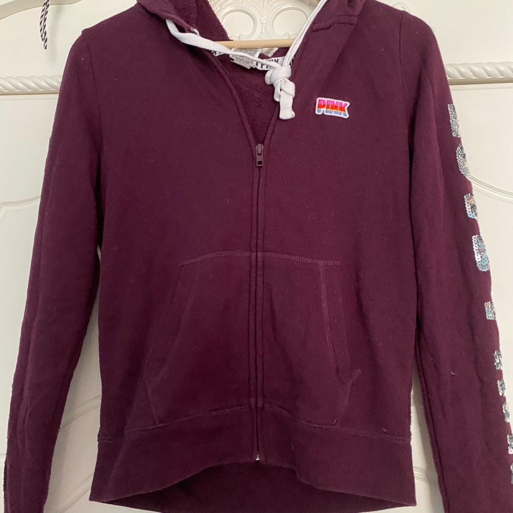 victoria secret pink burgundy hoodie with sequins